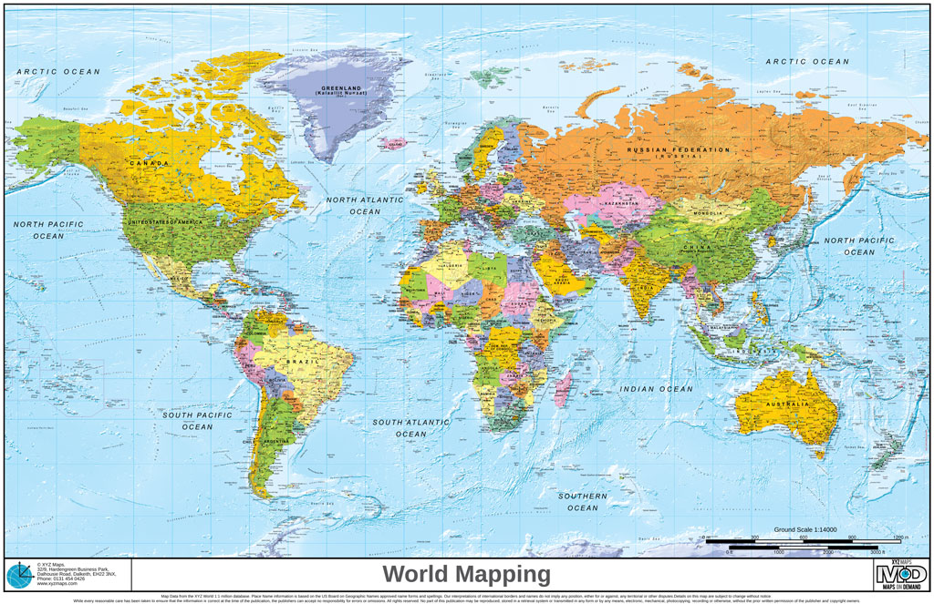 political world map with scale